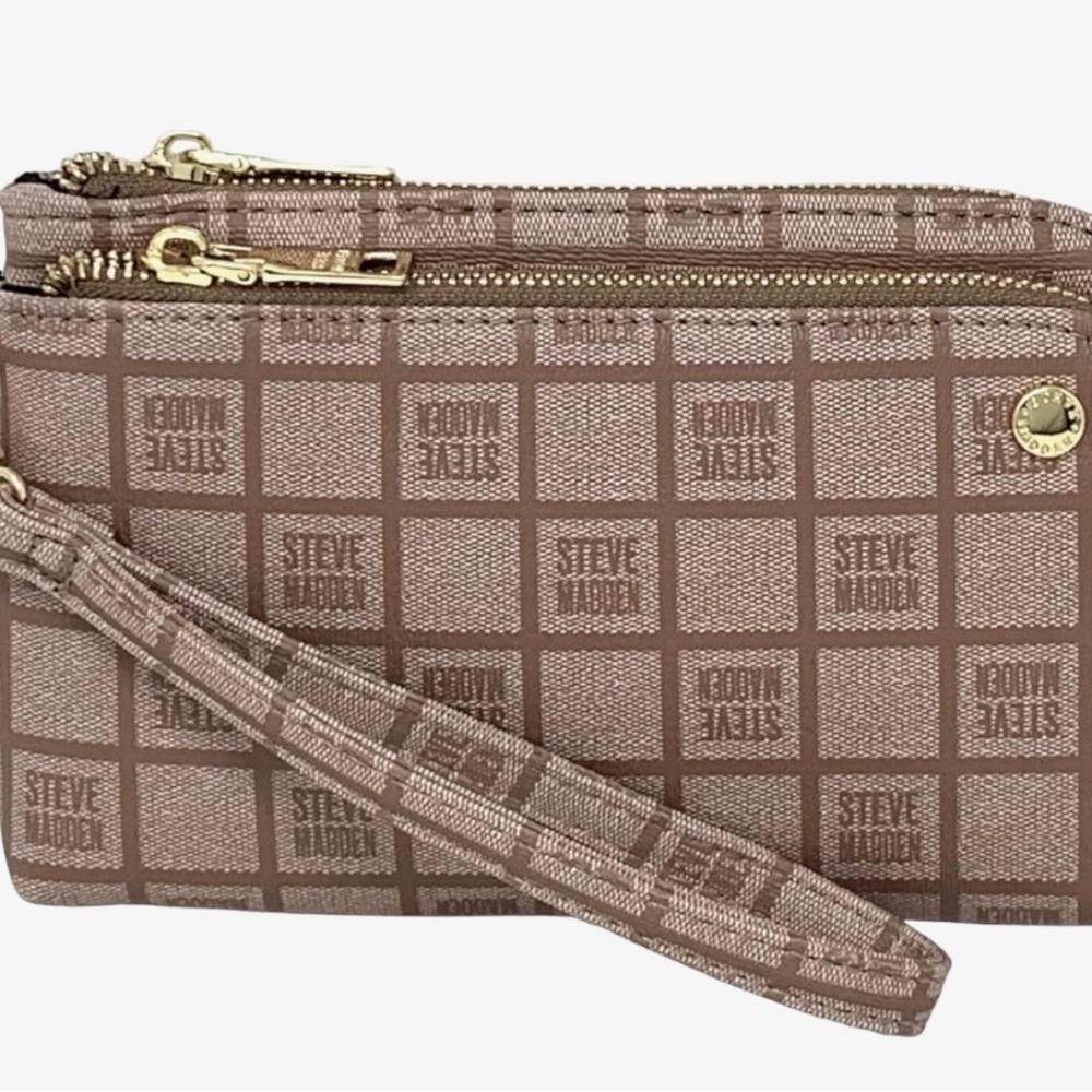Steve Madden Tan Logo Pouch with Gold Accents